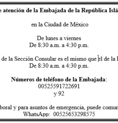 El horario de atención de la Embajada de Irán